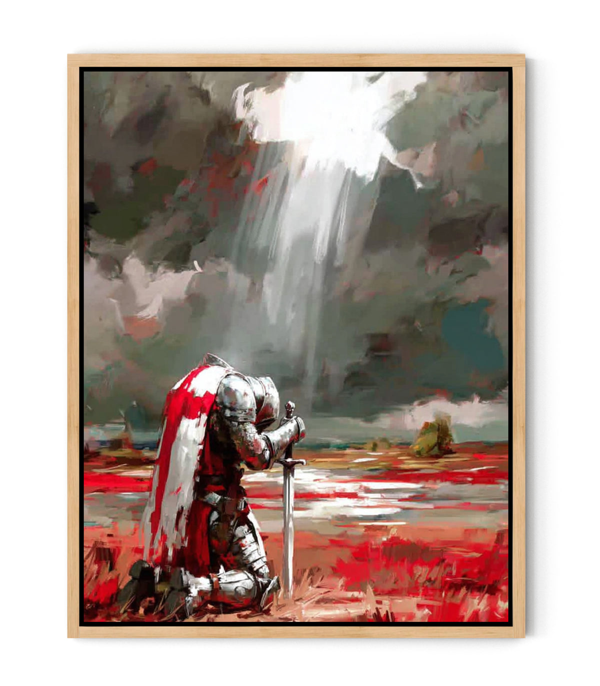 Prayer Warrior Christian Wall Art – Kneeling Knight Armor of God Canvas