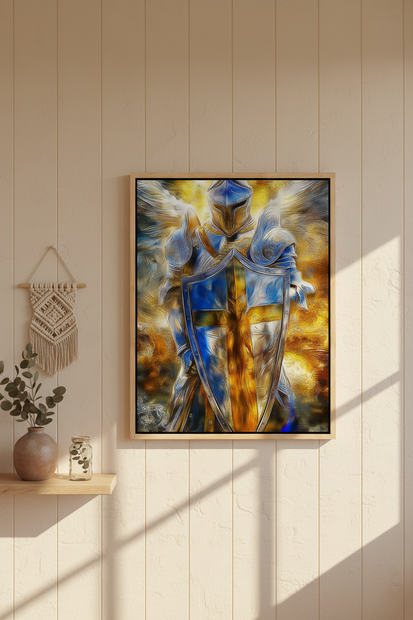 Shield of Faith Wall Art – Armor of God Christian Knight Canvas