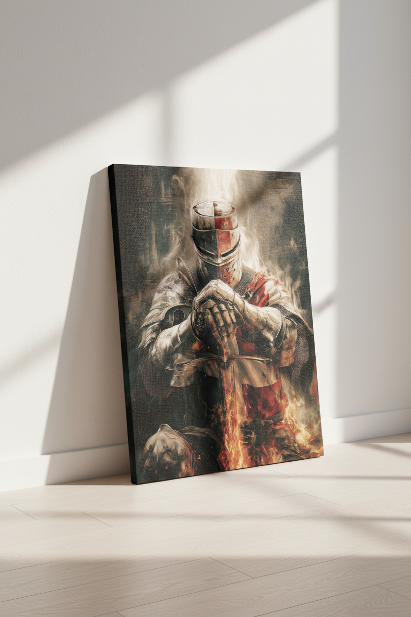 Christian Warrior Wall Art – Spiritual Warfare Knight Canvas