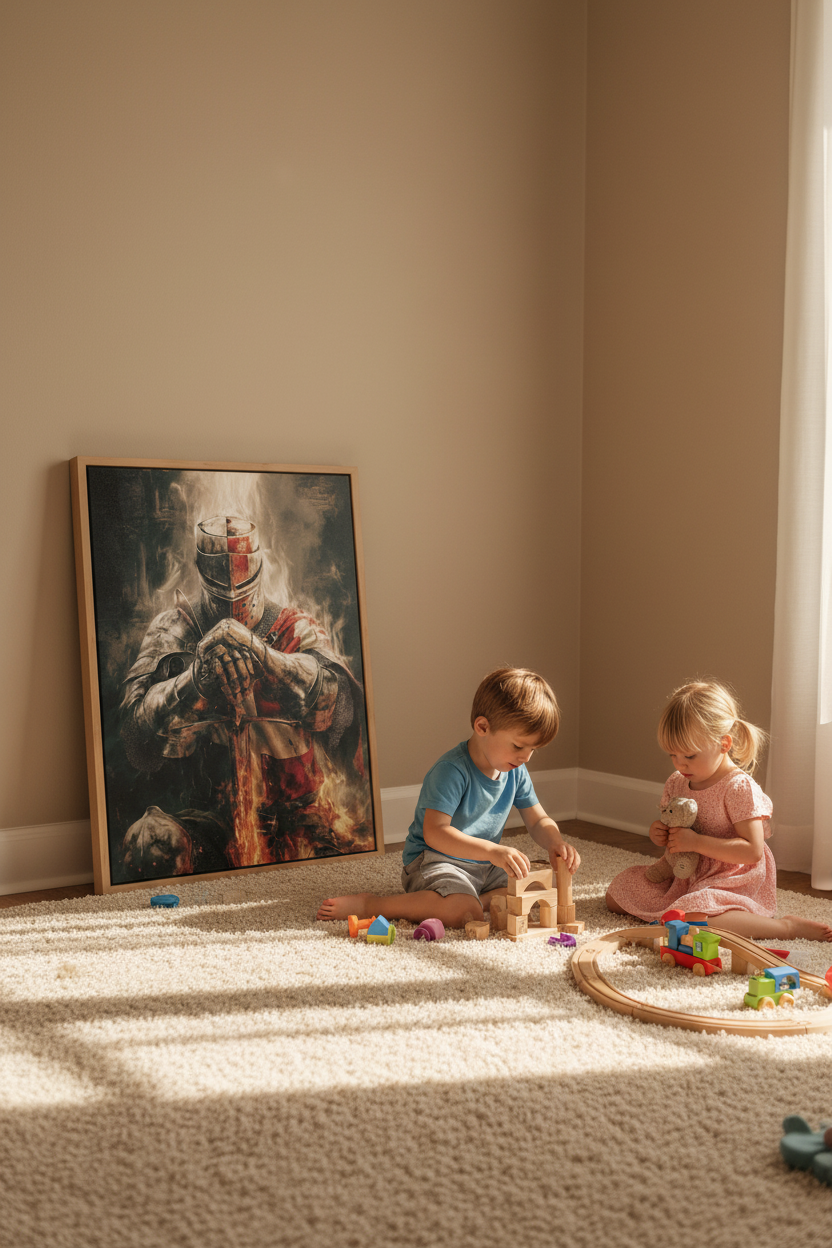 Christian Warrior Wall Art – Spiritual Warfare Knight Canvas