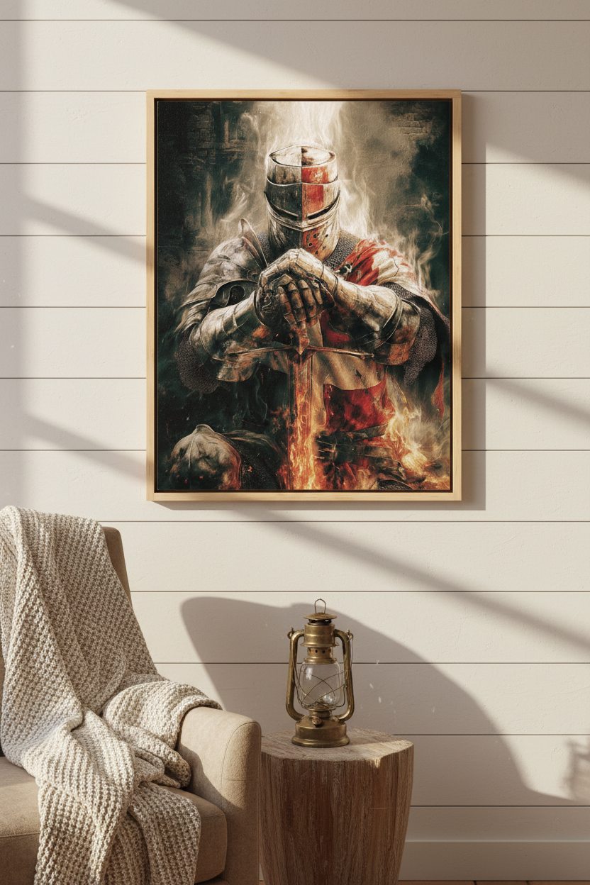 Christian Warrior Wall Art – Spiritual Warfare Knight Canvas