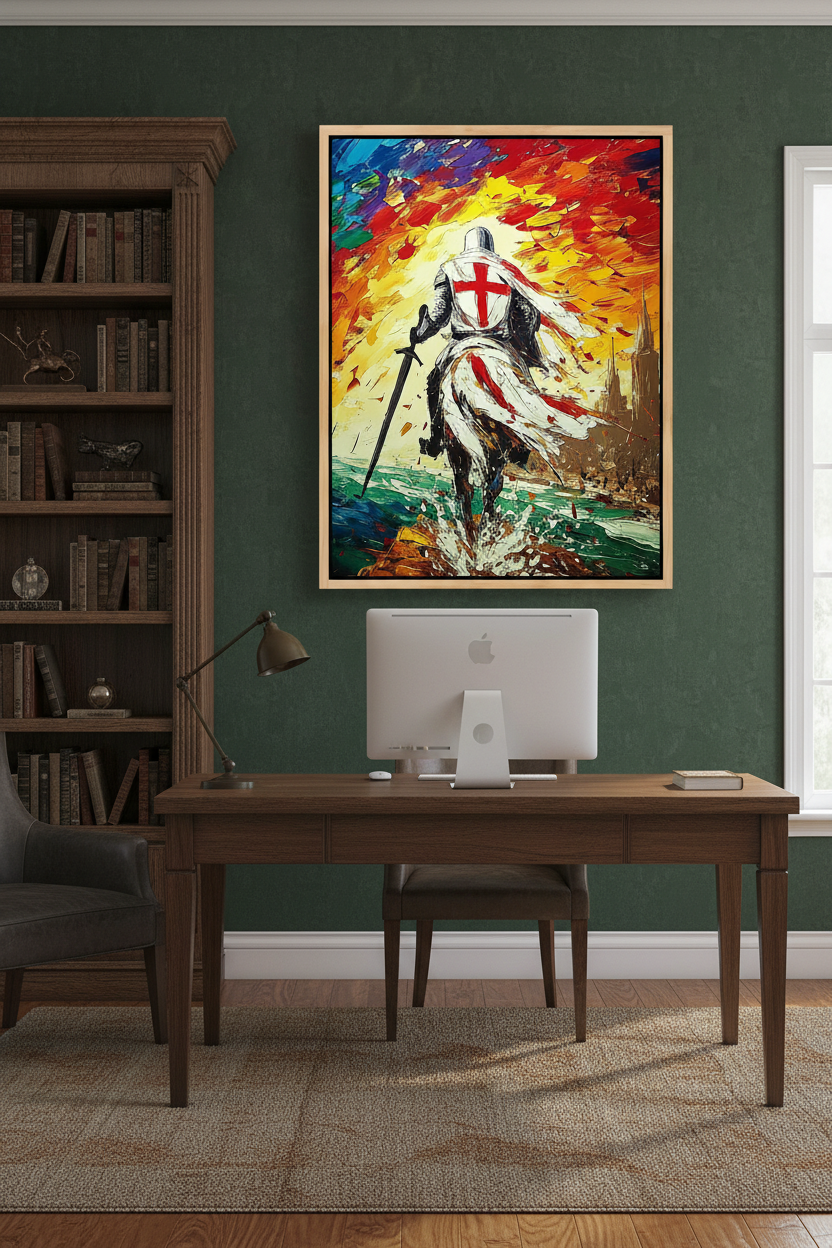 Spiritual Warfare Wall Art – Christian Knight Riding into Battle