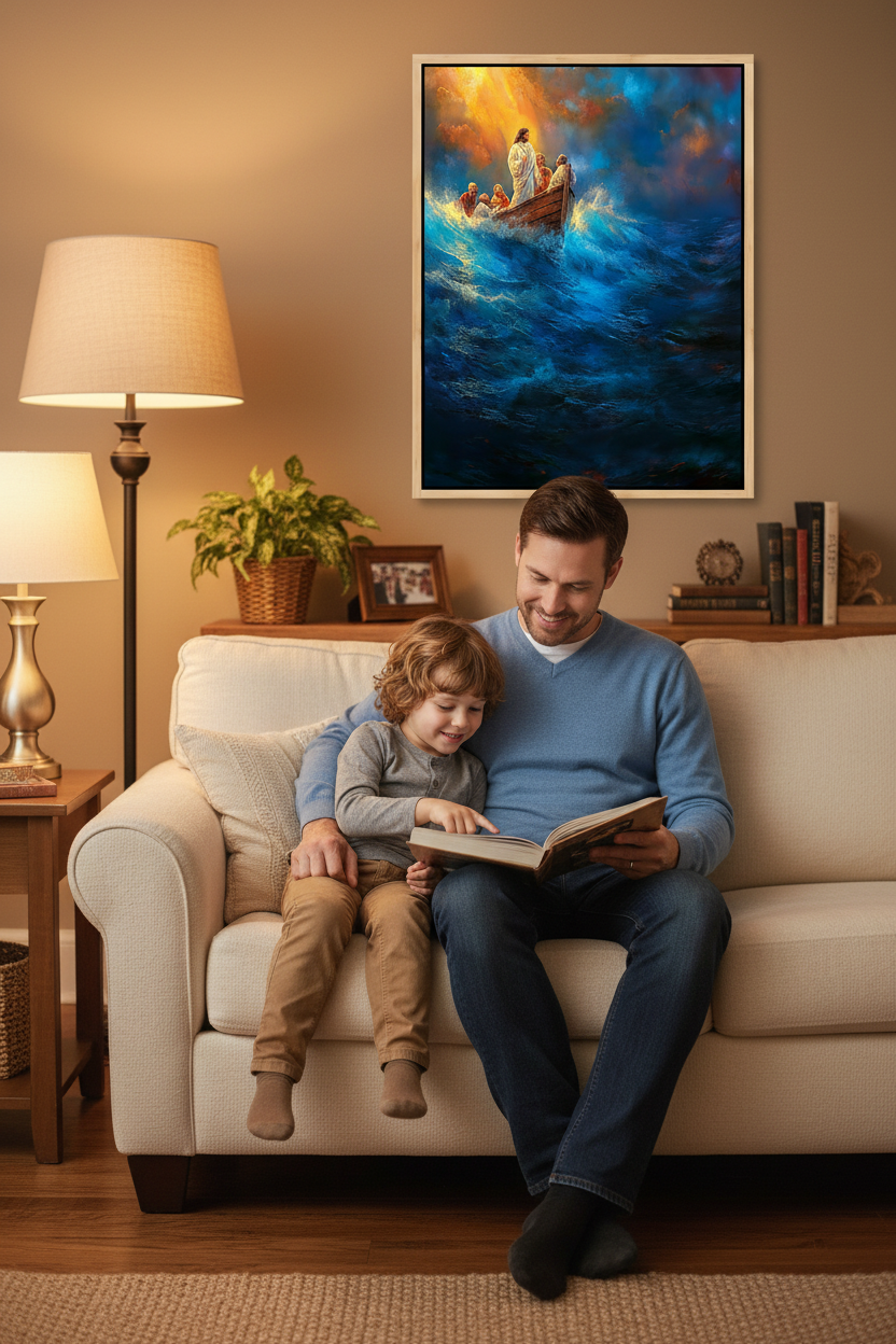 Jesus Calms the Storm Wall Art – Christian Boat Canvas