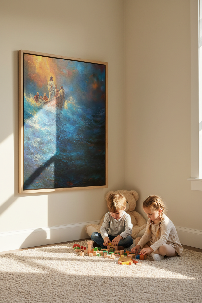 Jesus Calms the Storm Wall Art – Christian Boat Canvas