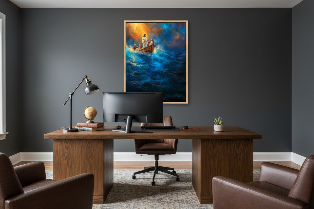 Jesus Calms the Storm Wall Art – Christian Boat Canvas