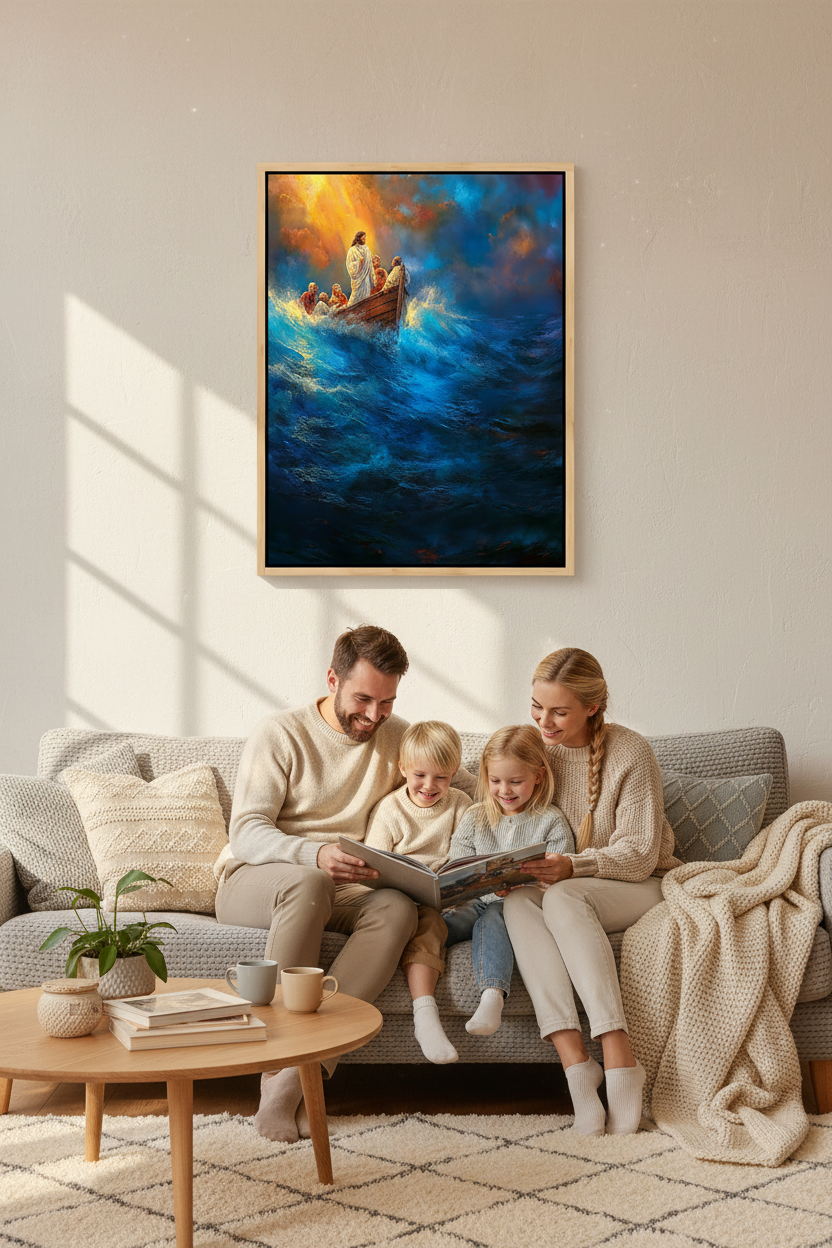 Jesus Calms the Storm Wall Art – Christian Boat Canvas