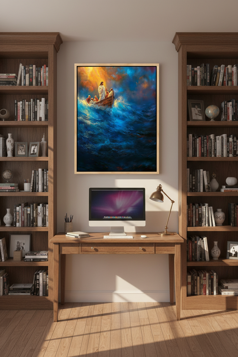 Jesus Calms the Storm Wall Art – Christian Boat Canvas