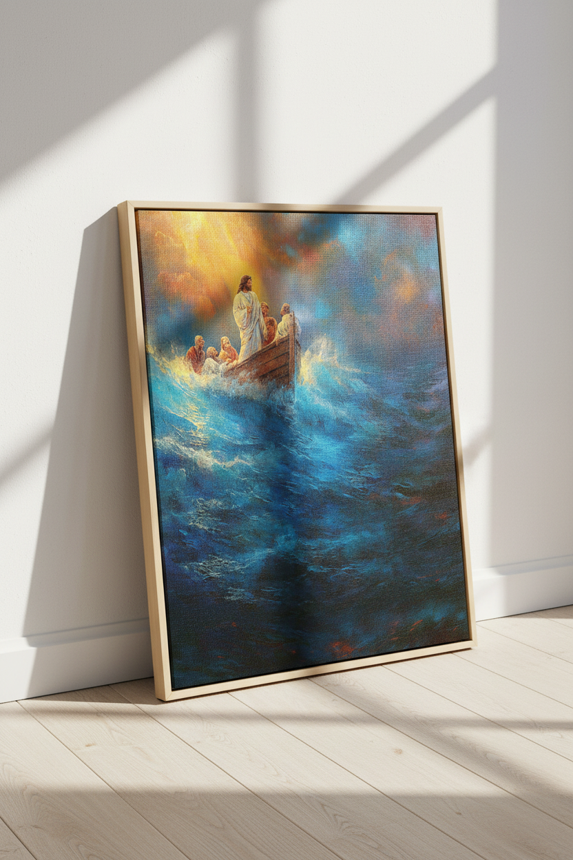 Jesus Calms the Storm Wall Art – Christian Boat Canvas