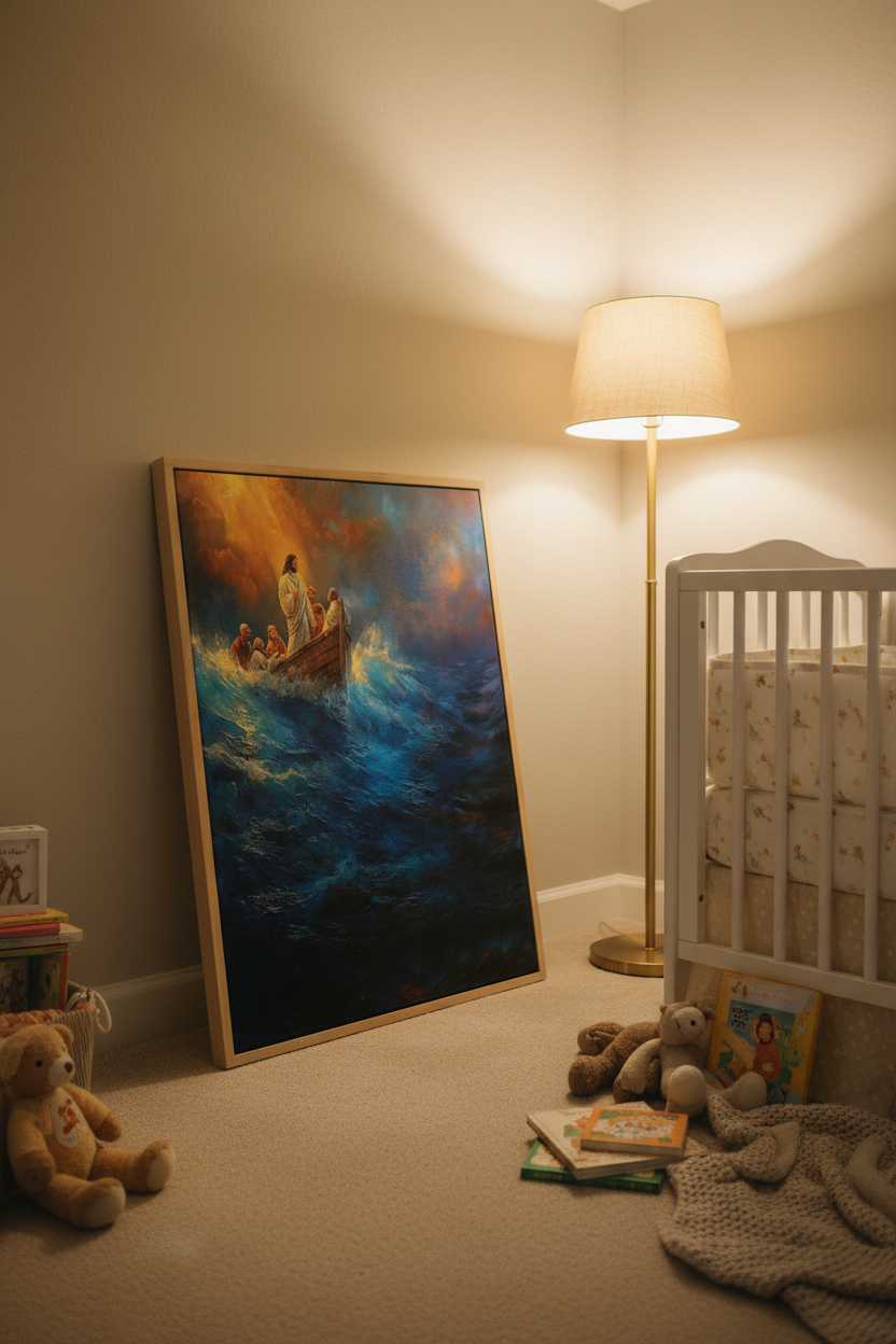 Jesus Calms the Storm Wall Art – Christian Boat Canvas