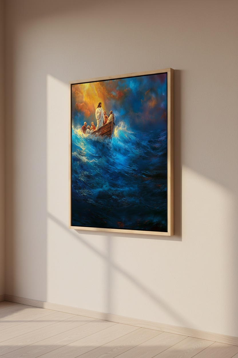 Jesus Calms the Storm Wall Art – Christian Boat Canvas