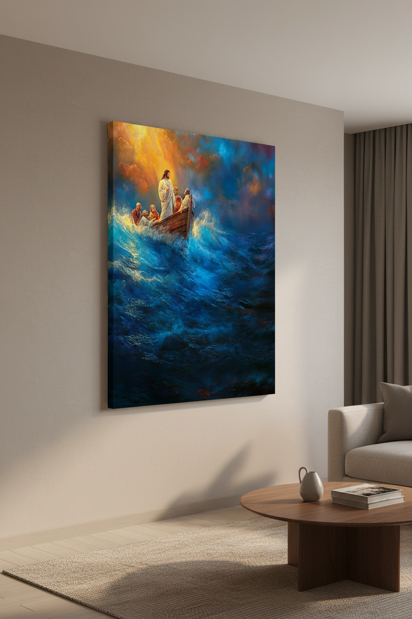 Jesus Calms the Storm Wall Art – Christian Boat Canvas