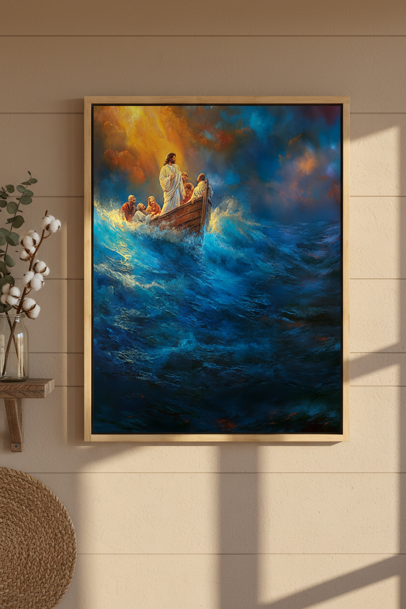 Jesus Calms the Storm Wall Art – Christian Boat Canvas