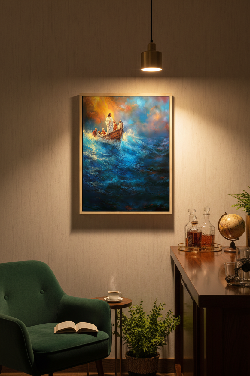 Jesus Calms the Storm Wall Art – Christian Boat Canvas