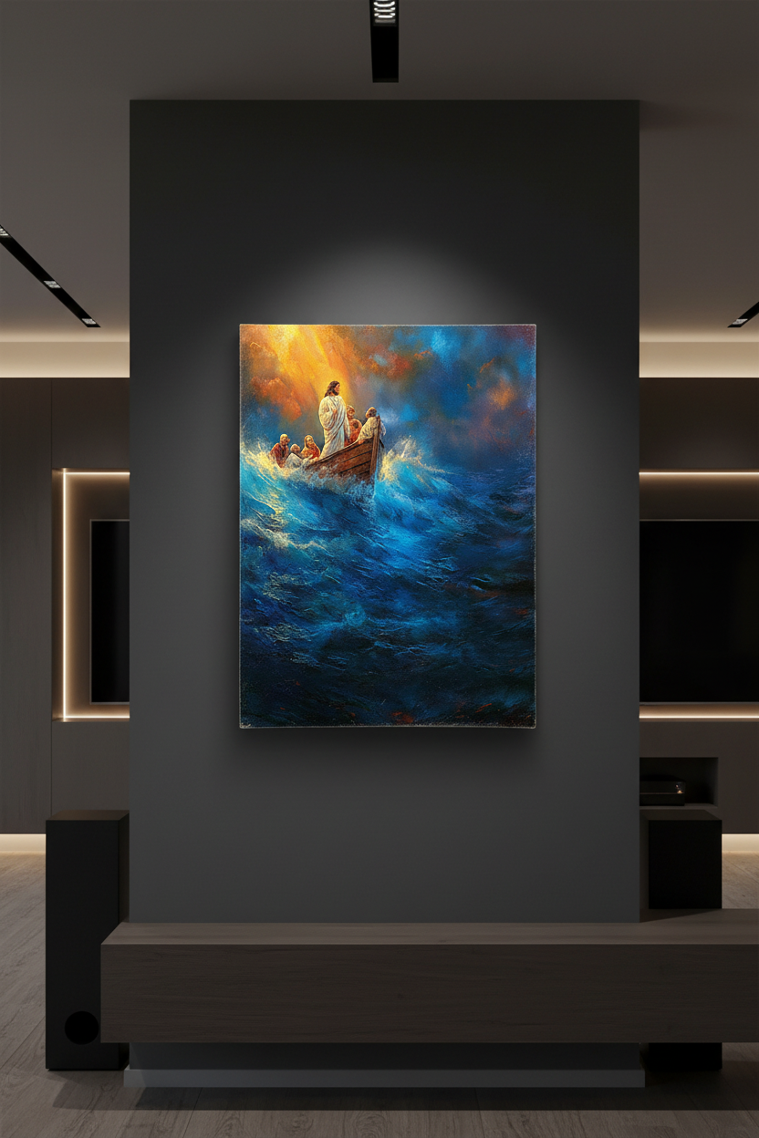 Jesus Calms the Storm Wall Art – Christian Boat Canvas