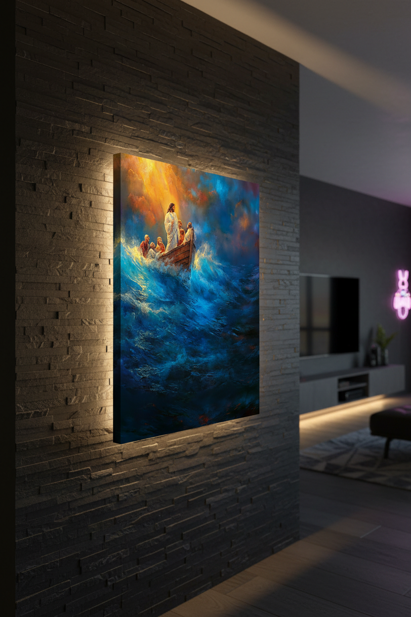 Jesus Calms the Storm Wall Art – Christian Boat Canvas