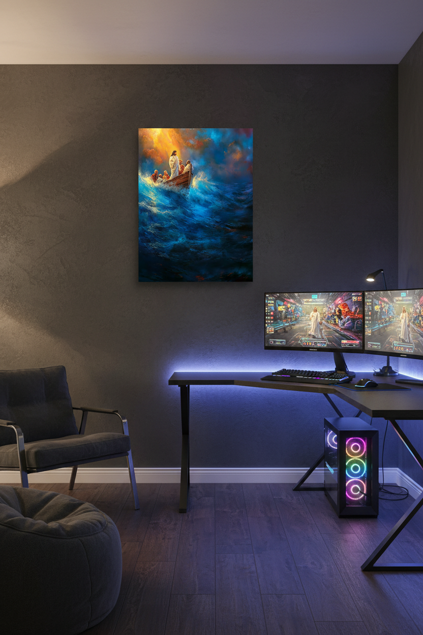 Jesus Calms the Storm Wall Art – Christian Boat Canvas