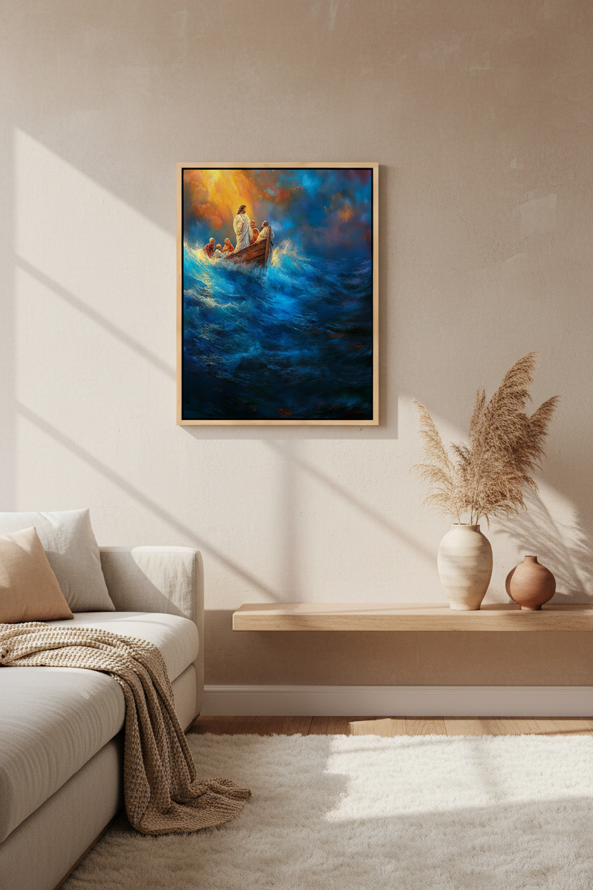 Jesus Calms the Storm Wall Art – Christian Boat Canvas