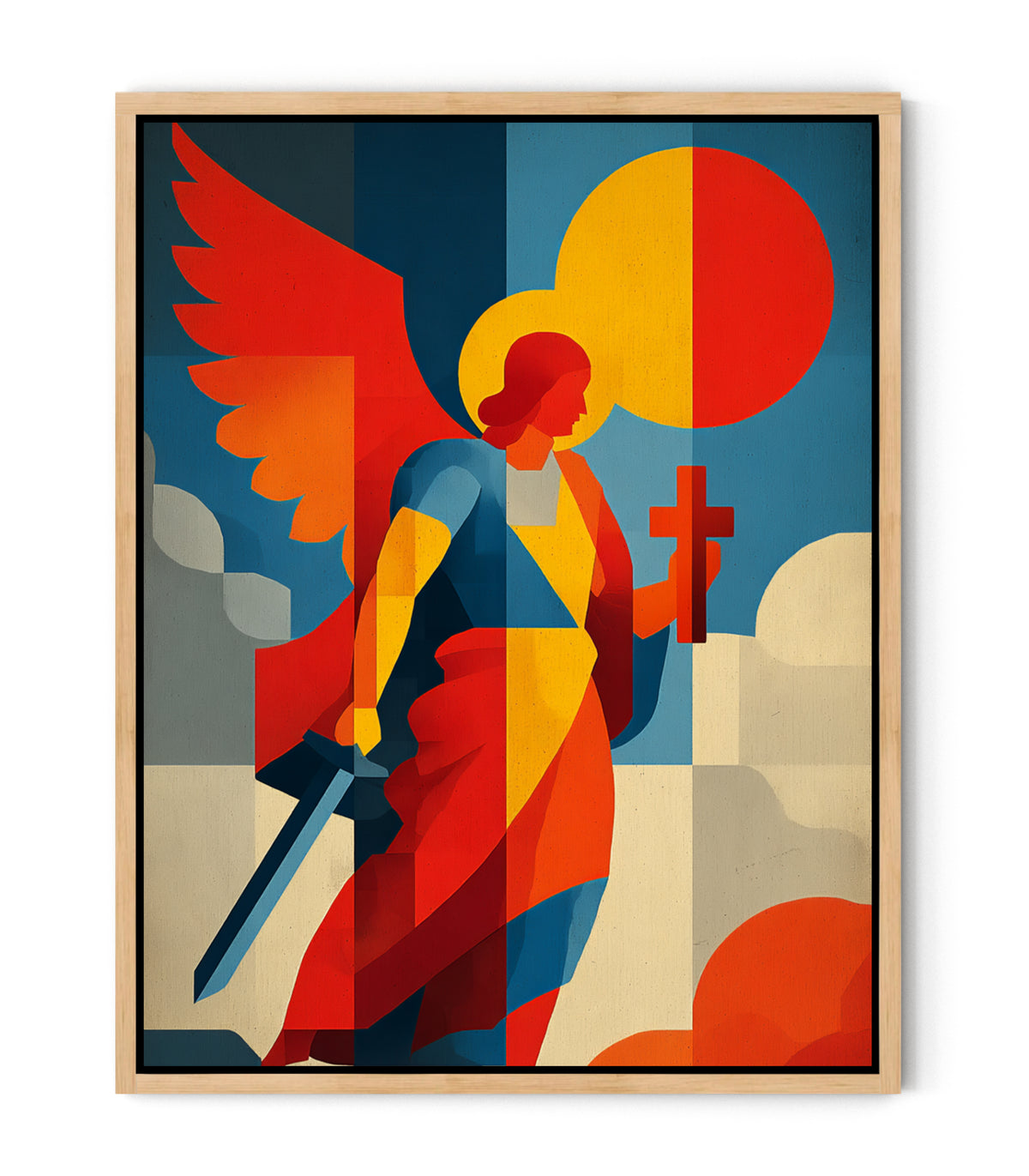Modern Warrior Angel with Cross – Christian Geometric Wall Art