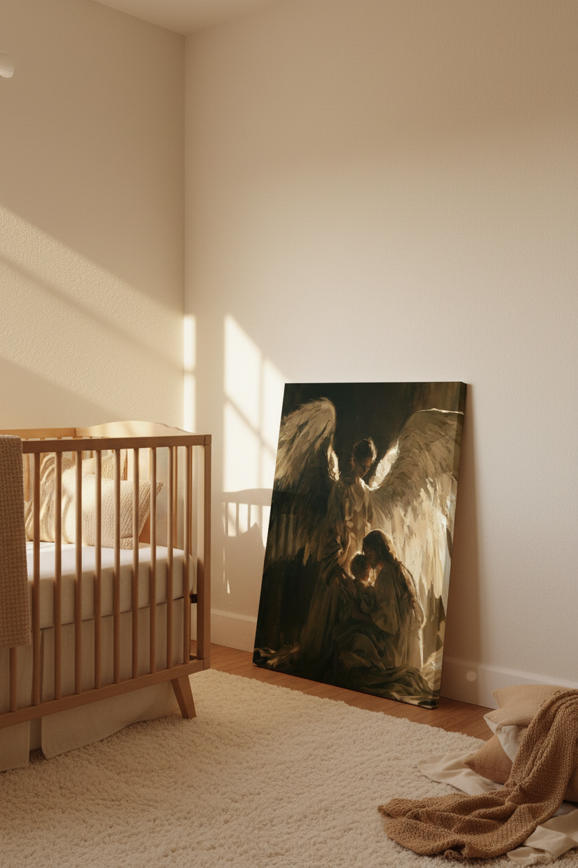 Angels Watching Over a Child – Guardian Angel Christian Wall Art
