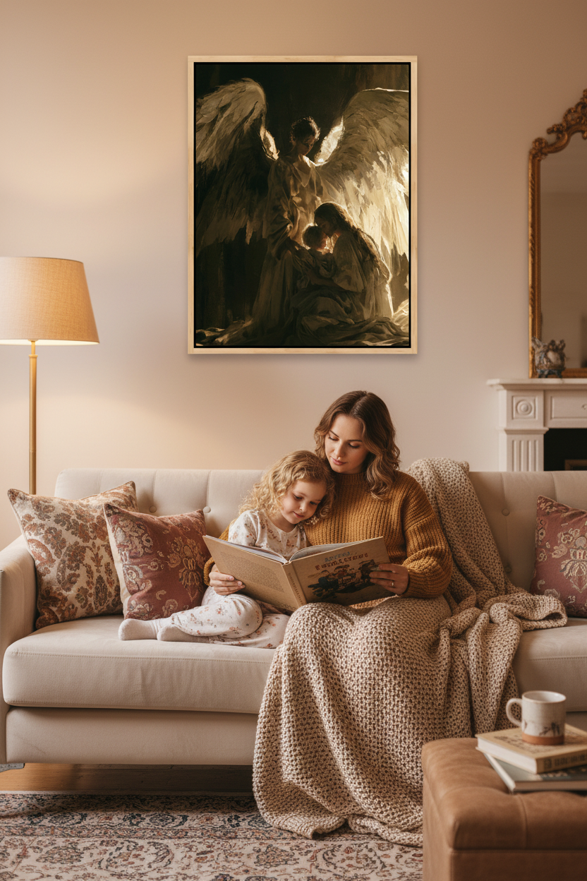 Angels Watching Over a Child – Guardian Angel Christian Wall Art