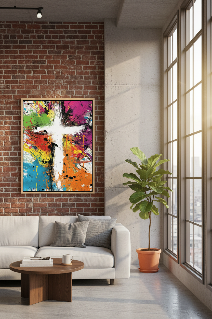 Faith in Full Color – Abstract Colorful Cross Christian Wall Art