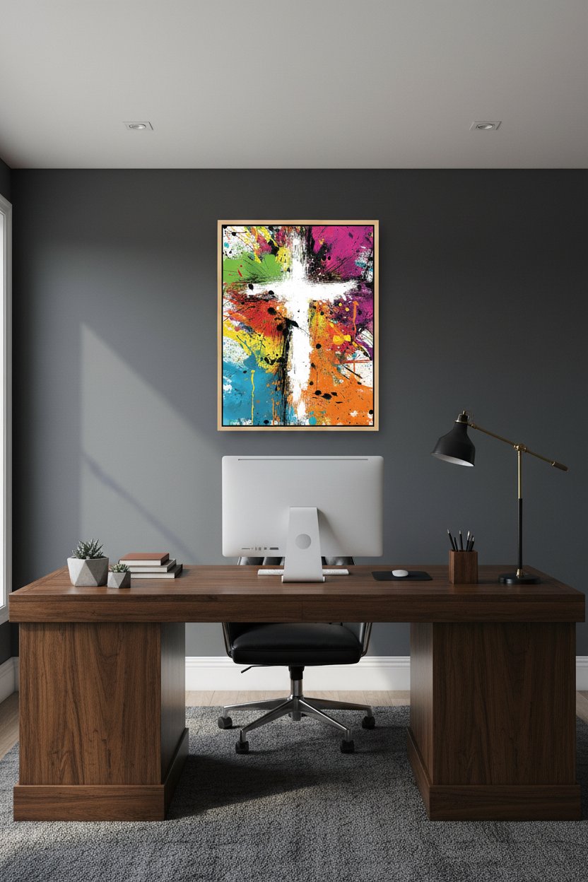Faith in Full Color – Abstract Colorful Cross Christian Wall Art