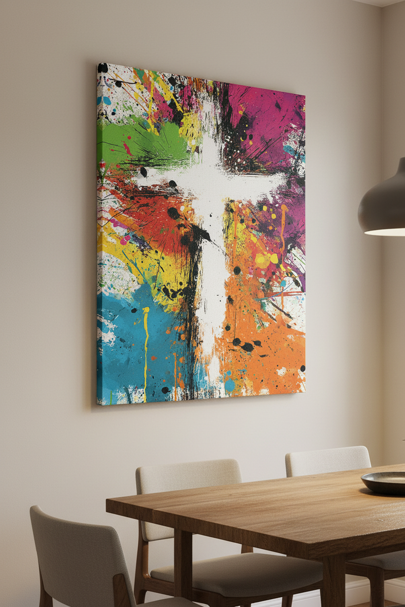 Faith in Full Color – Abstract Colorful Cross Christian Wall Art