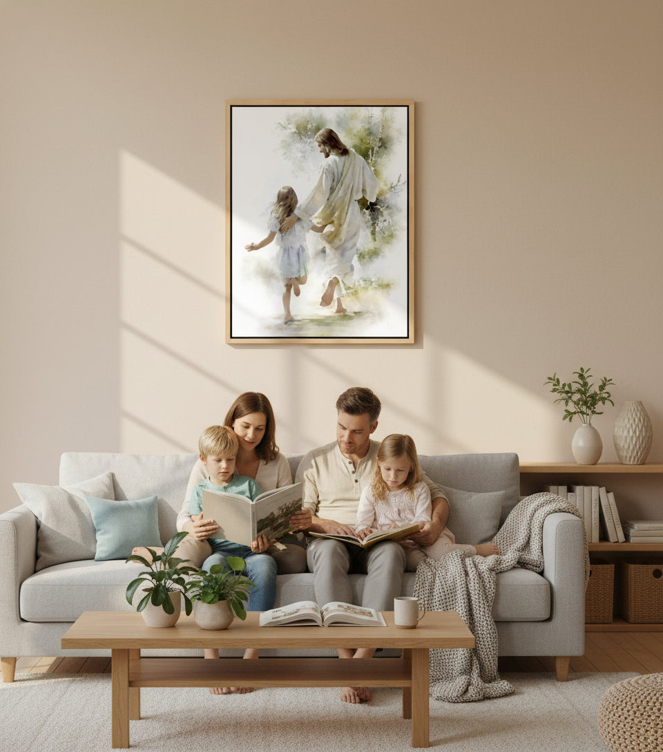 Jesus and Little Girl Watercolor – Christian Art Print