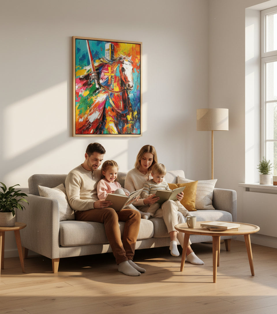 Christian Knight on White Horse Canvas – Spiritual Warrior Wall Art, Faith Battle Painting, Revelation 19:11