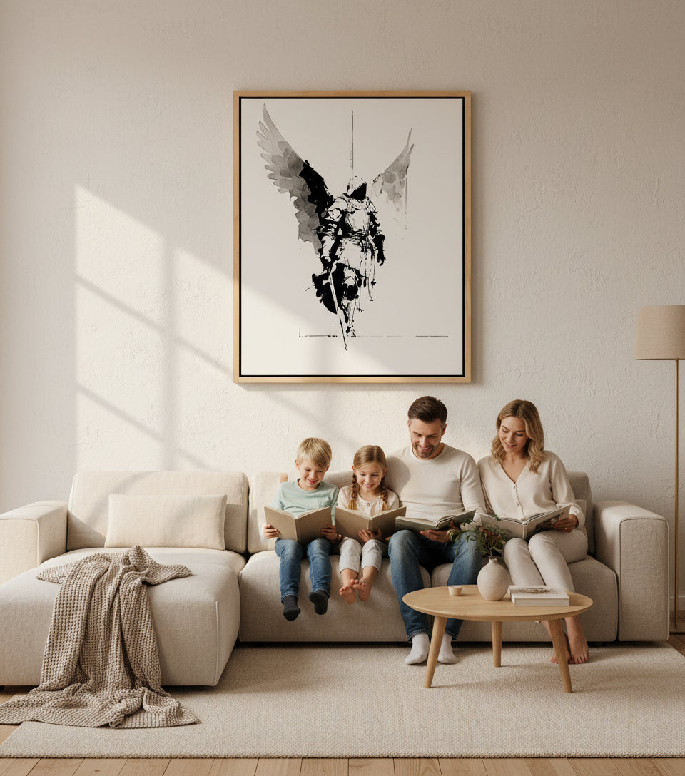 Heavenly Guardian Warrior – Angel with Sword Christian Wall Art