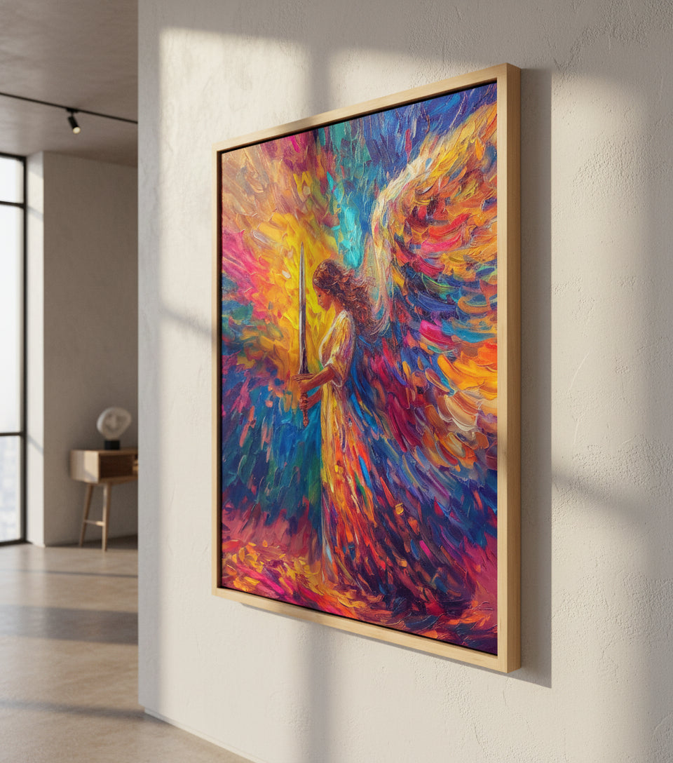 Heavenly Guardian Angel With Sword – Colorful Christian Wall Art