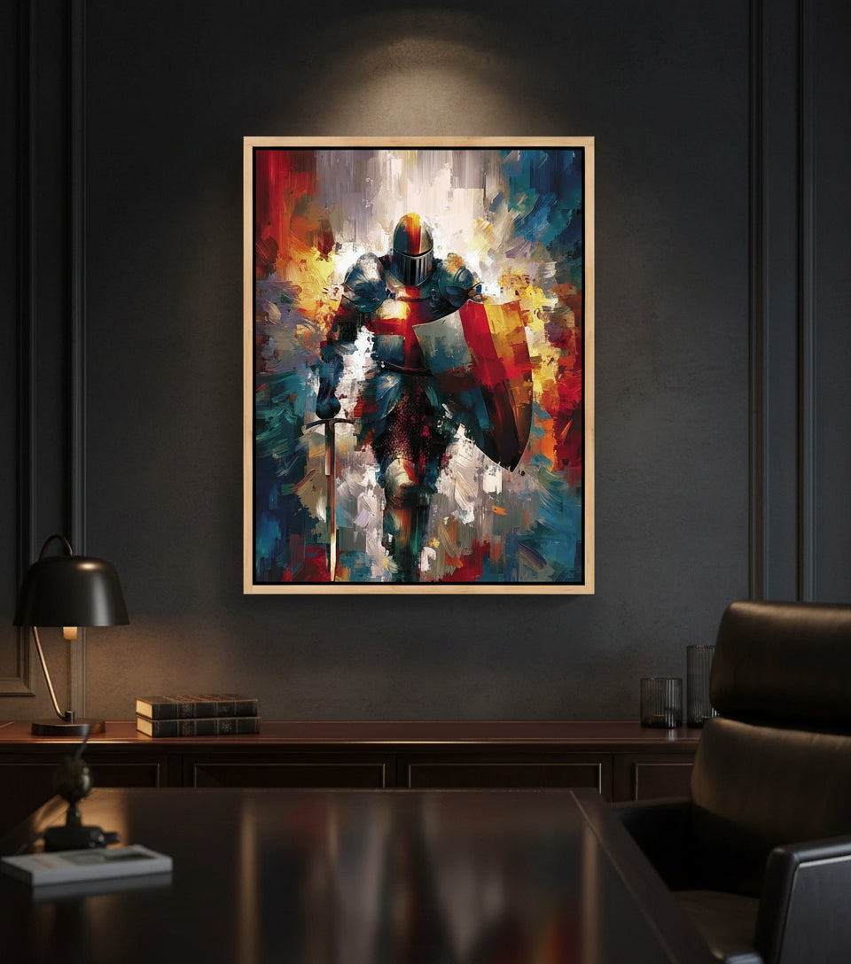 Baptism of the Warrior – Christian Knight Under Waterfall Canvas, Spiritual Renewal Wall Art, Isaiah 43:2