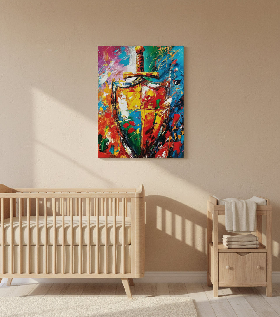 Sword & Shield Christian Canvas – Armor of God Wall Art, Faith Protection Painting, Ephesians 6:16–17