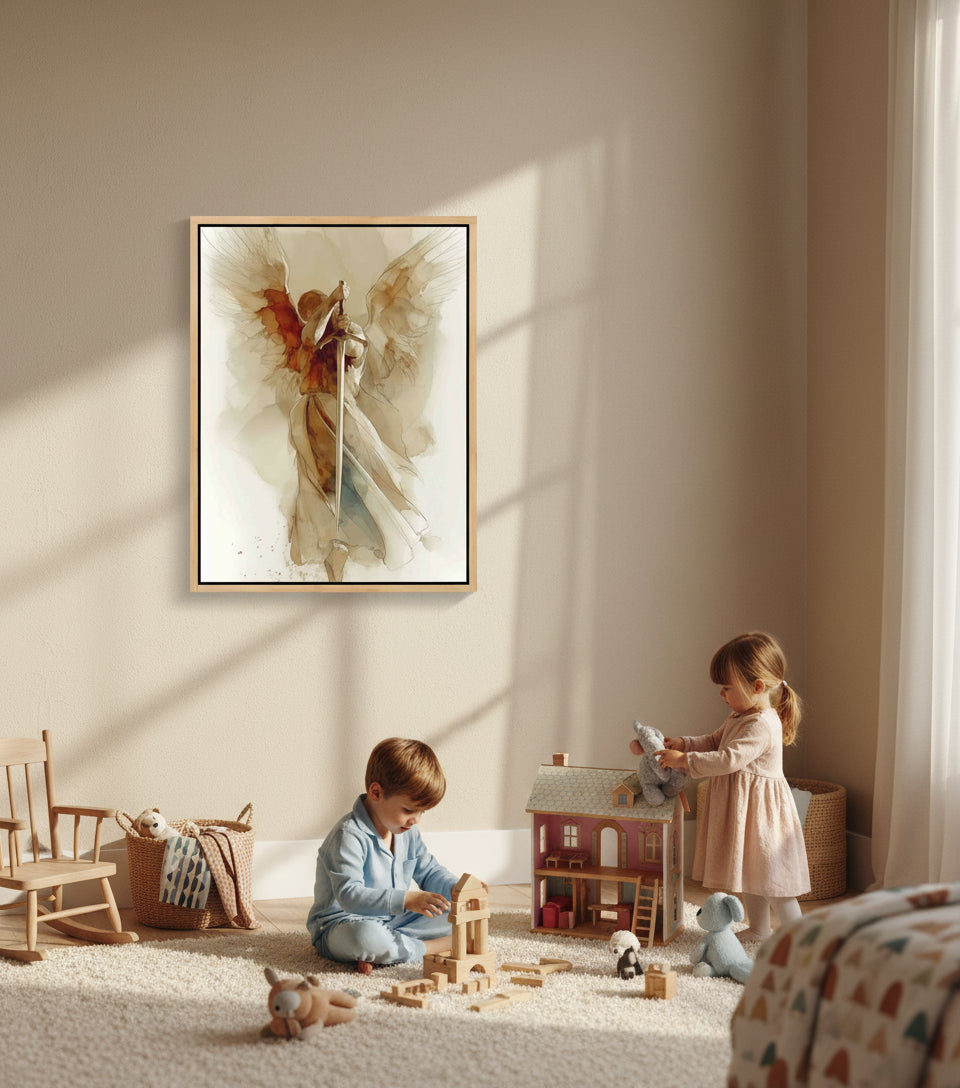 The Watchful Guardian — Inspired by Psalm 34:7 | Minimalist Angel Canvas