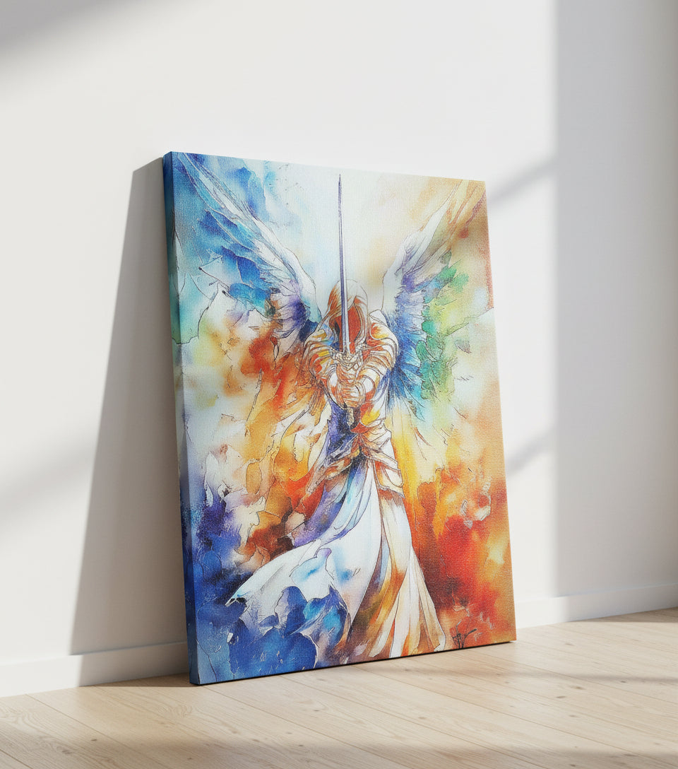 Sword of the Guardian Angel – Heavenly Warrior Wall Art | Christian Angel Canvas Print