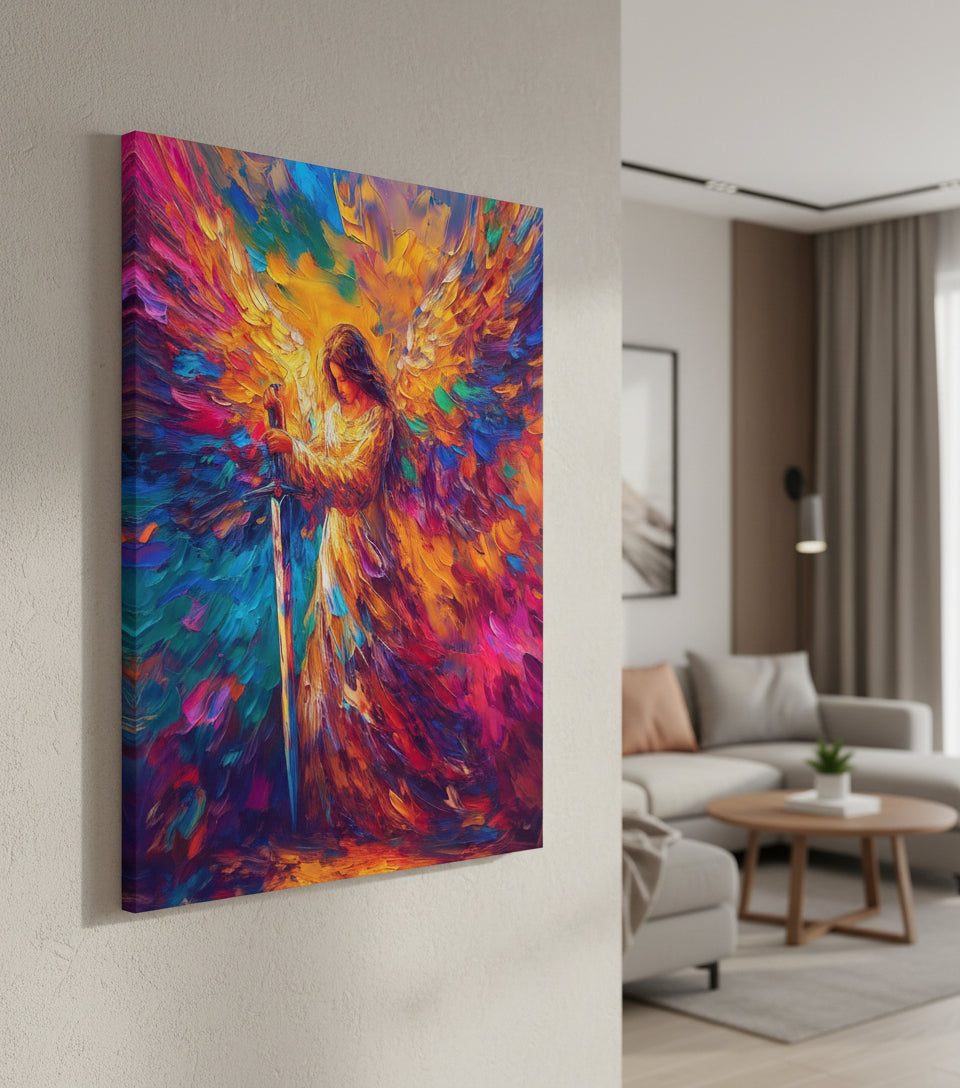 Warrior Angel — Frameless Canvas Inspired by Psalm 91:11