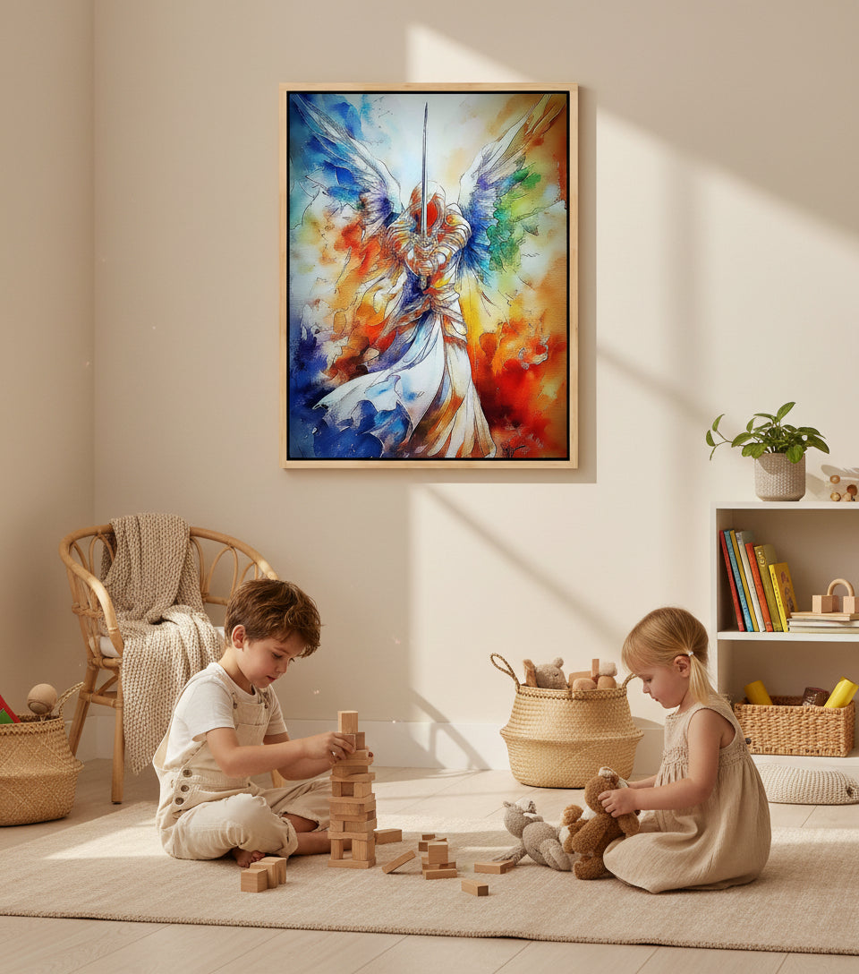 Sword of the Guardian Angel – Heavenly Warrior Wall Art | Christian Angel Canvas Print
