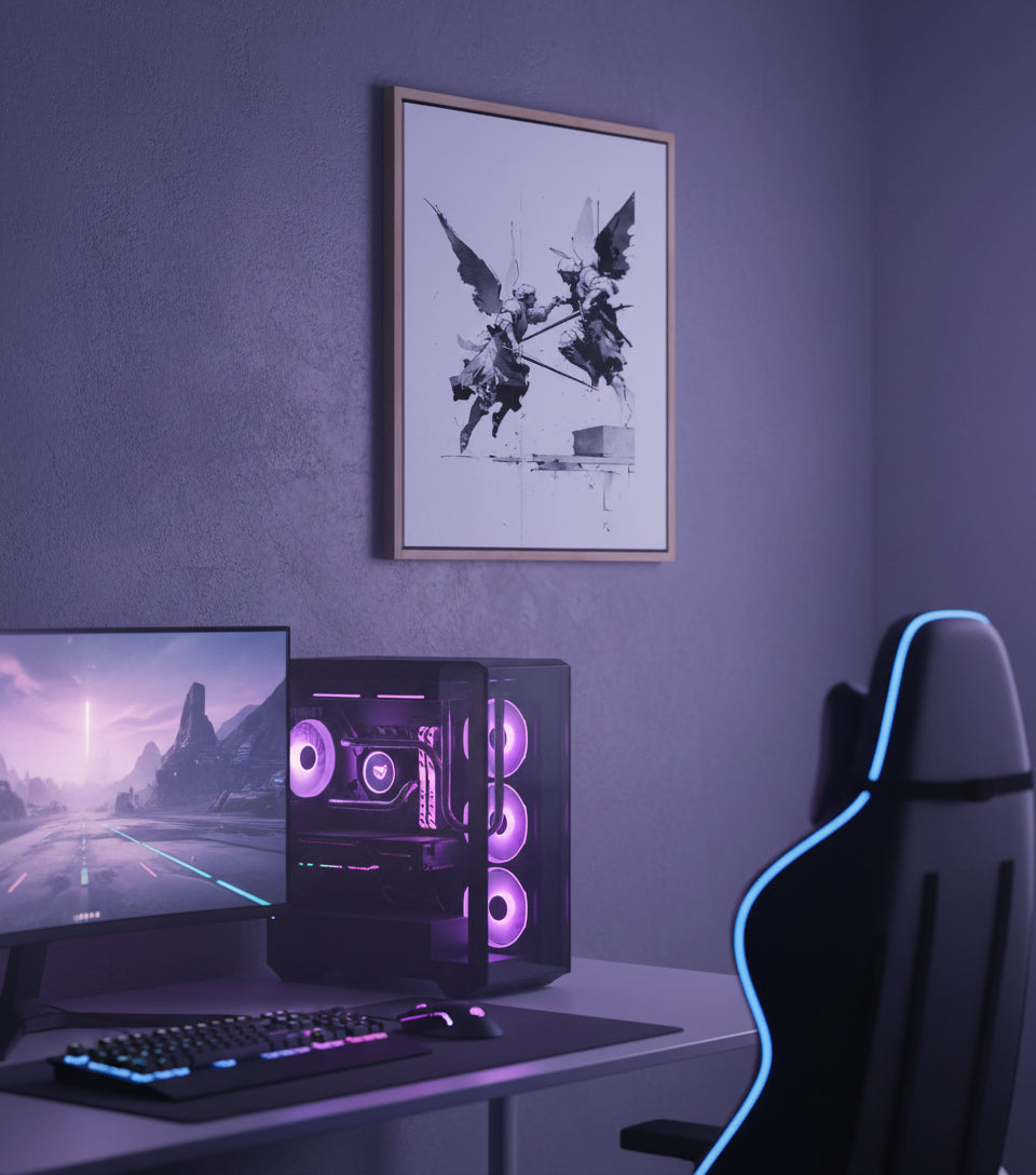 Heavenly Clash – Angelic Warfare Art | Spiritual Battle Wall Decor