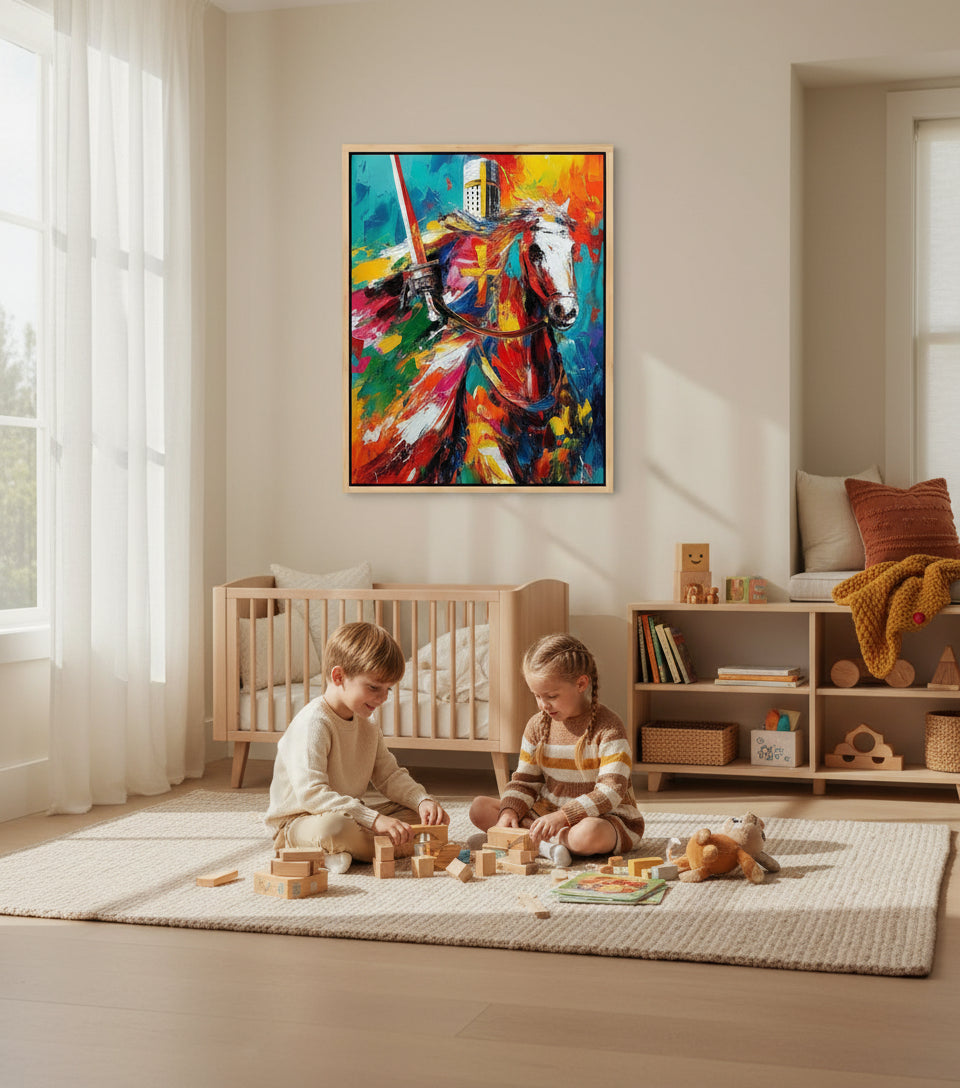 Christian Knight on White Horse Canvas – Spiritual Warrior Wall Art, Faith Battle Painting, Revelation 19:11