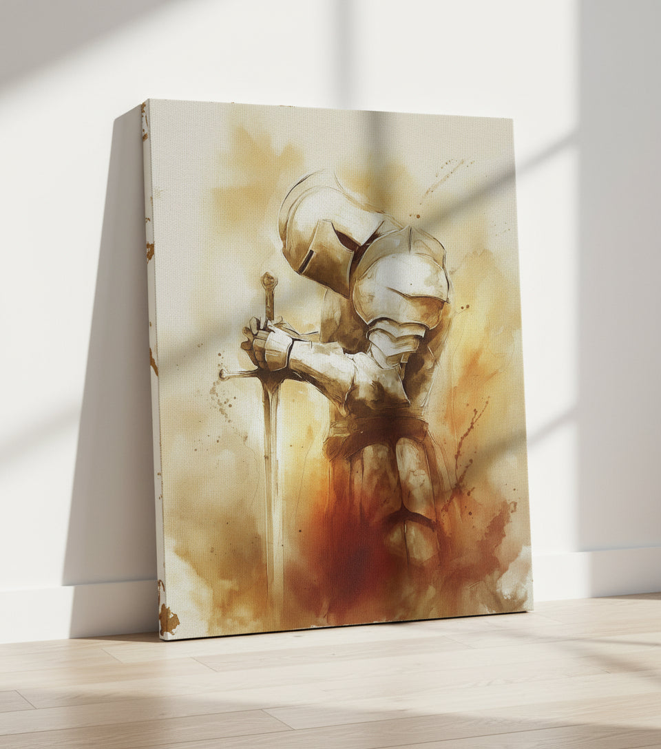 Faithful Warrior Prayer Canvas – Christian Armor of God Art