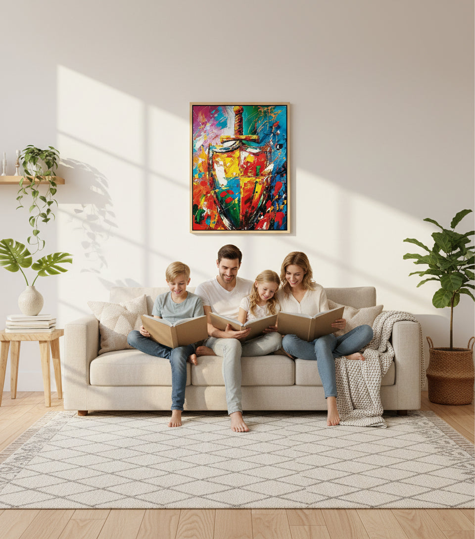 Sword & Shield Christian Canvas – Armor of God Wall Art, Faith Protection Painting, Ephesians 6:16–17