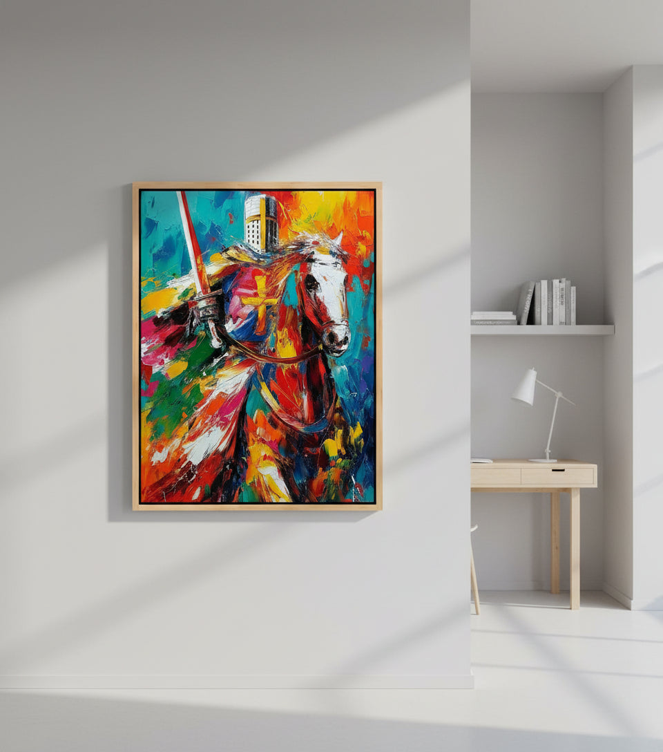 Christian Knight on White Horse Canvas – Spiritual Warrior Wall Art, Faith Battle Painting, Revelation 19:11