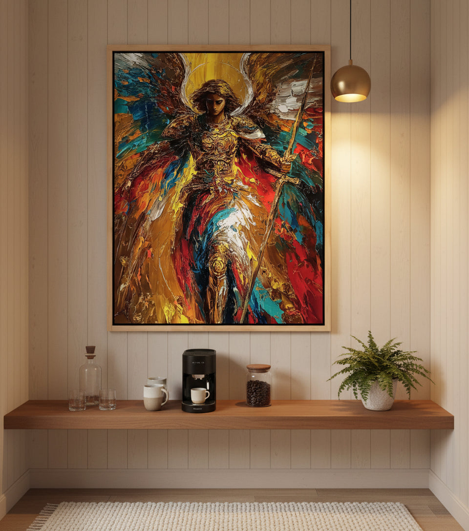 Warrior Archangel Canvas Art – Christian Angel Wall Decor with Heavenly Light
