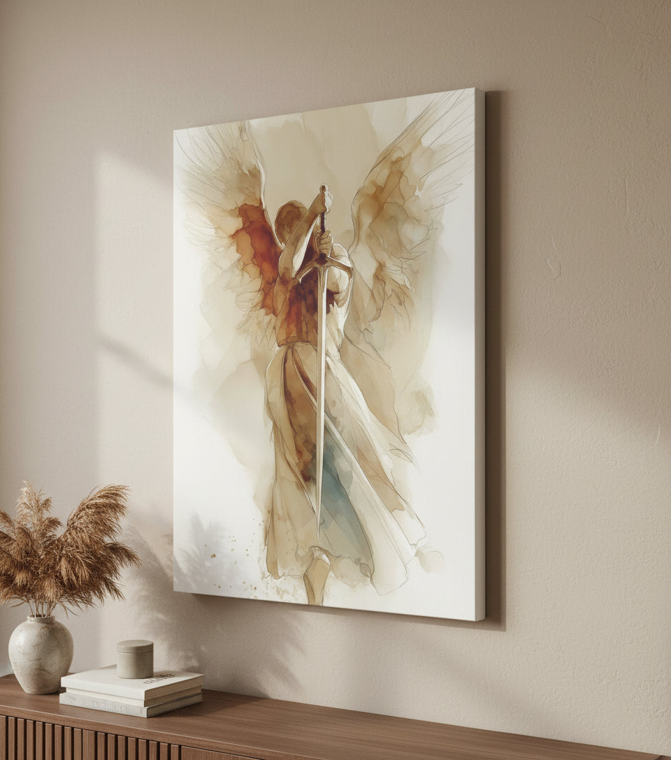 The Watchful Guardian — Inspired by Psalm 34:7 | Minimalist Angel Canvas