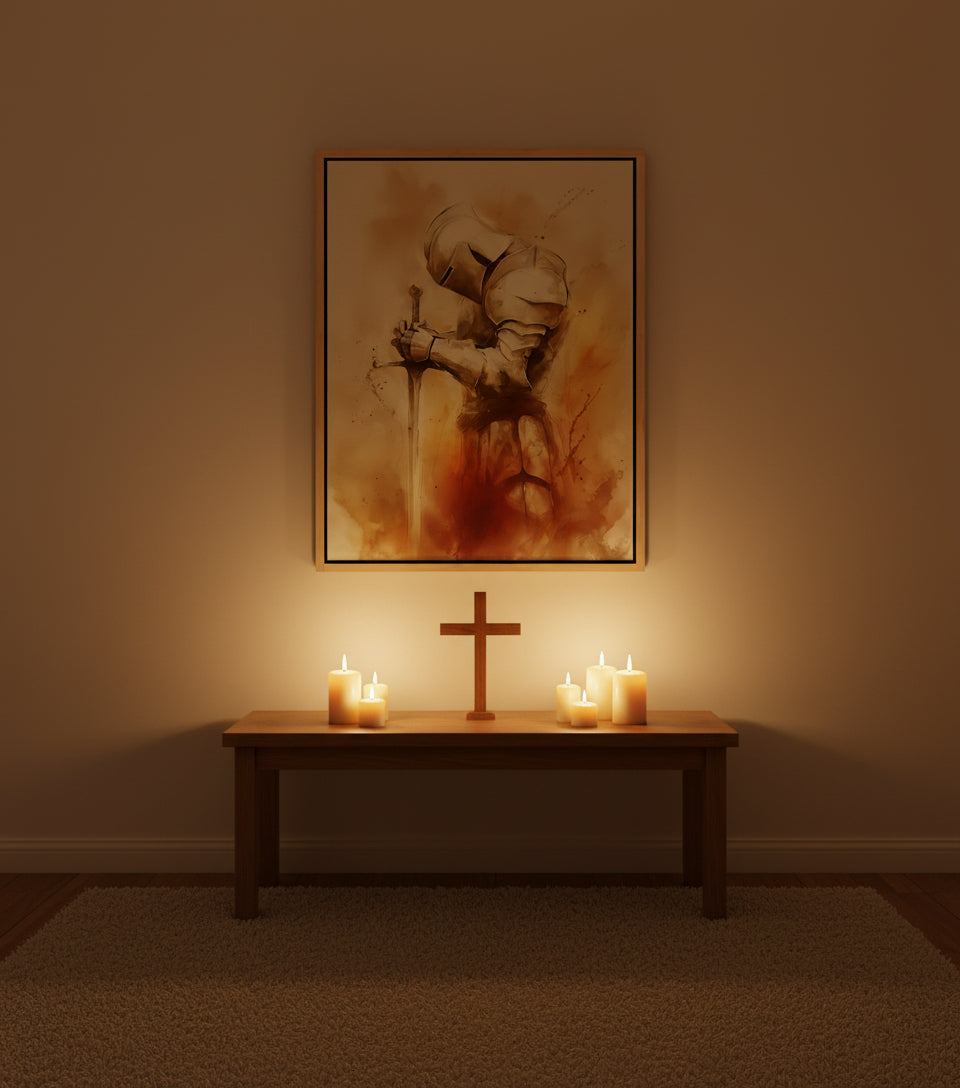 Faithful Warrior Prayer Canvas – Christian Armor of God Art