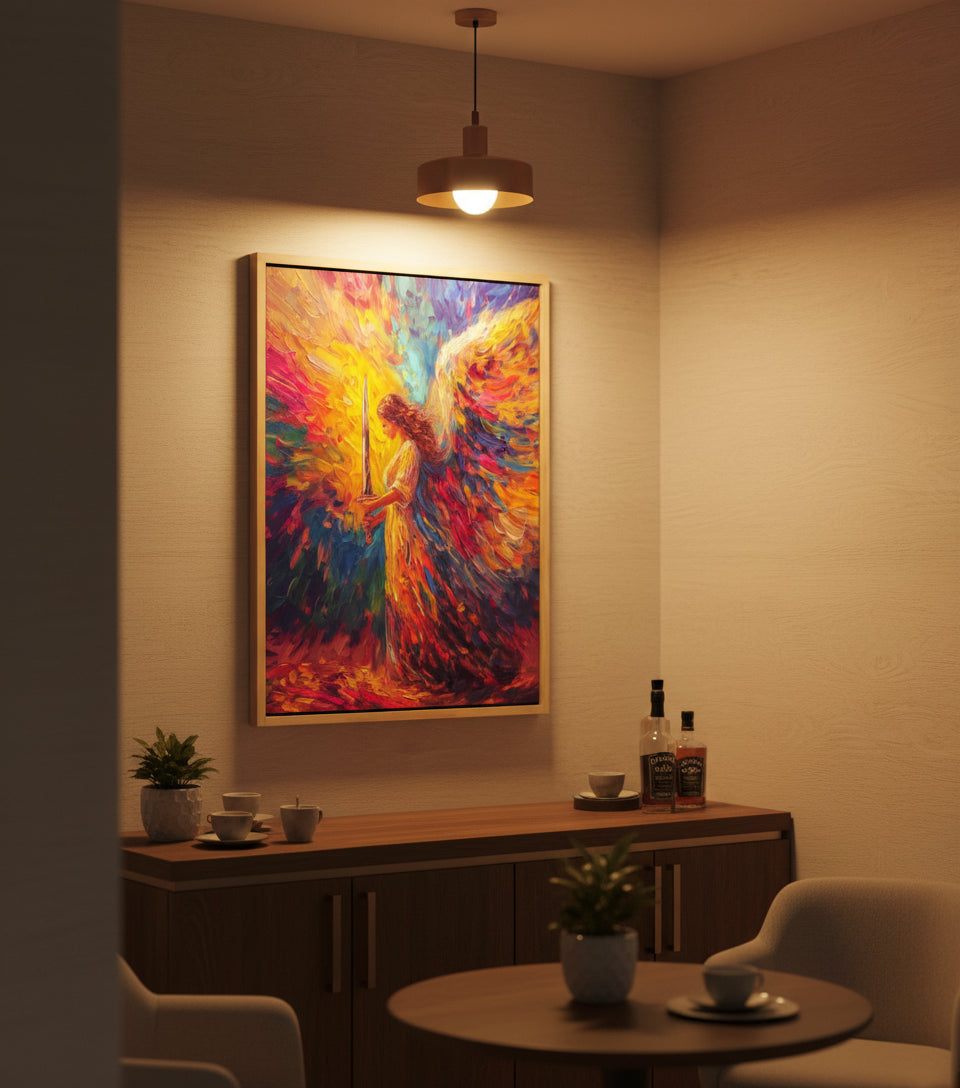 Heavenly Guardian Angel With Sword – Colorful Christian Wall Art