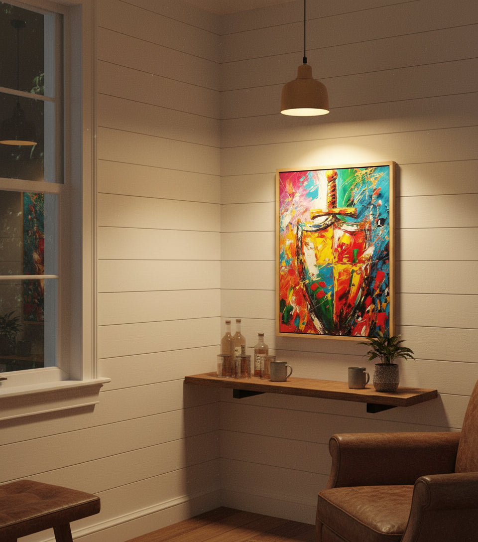 Sword & Shield Christian Canvas – Armor of God Wall Art, Faith Protection Painting, Ephesians 6:16–17