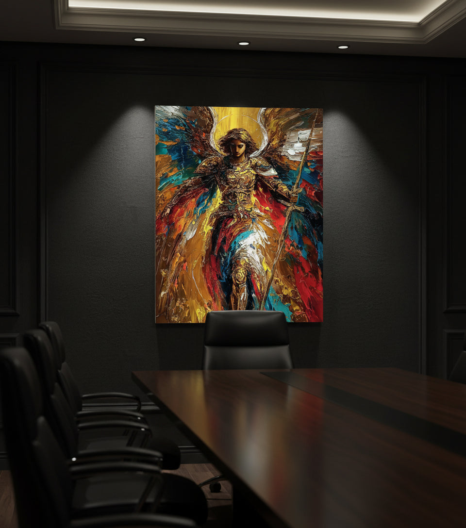 Warrior Archangel Canvas Art – Christian Angel Wall Decor with Heavenly Light