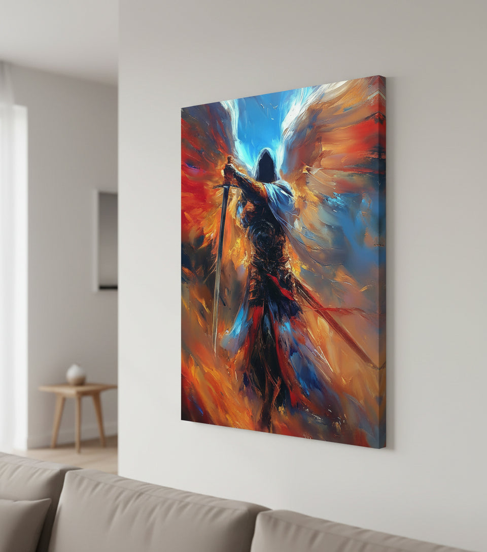 Celestial Warrior – Epic Angelic Canvas Art for Gaming Rooms | Frameless Wall Poster #SOF16