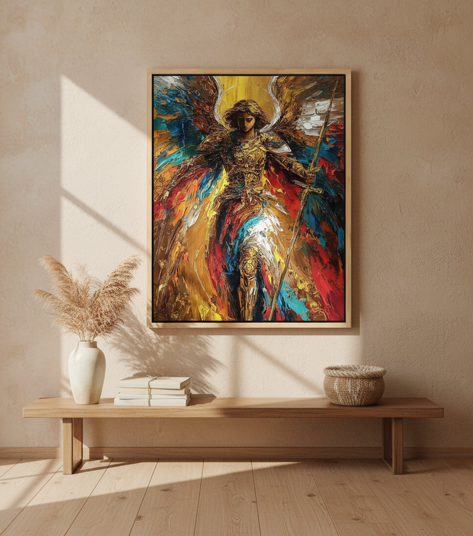 Warrior Archangel Canvas Art – Christian Angel Wall Decor with Heavenly Light